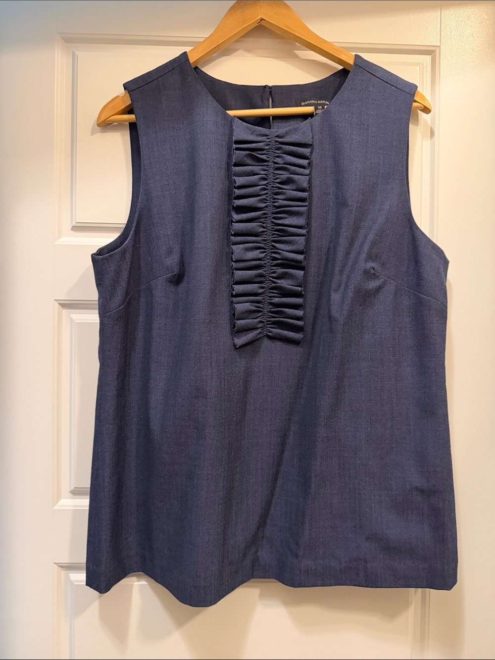Banana Republic Navy Sleeveless Ruffle-Front Blouse